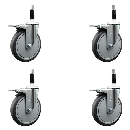 Service Caster 6'' Thermoplastic Rubber Swivel 7/8'' Expanding Stem Caster Set Total Lock Brake, 4PK SCC-EXTTL20S614-TPRB-78-4